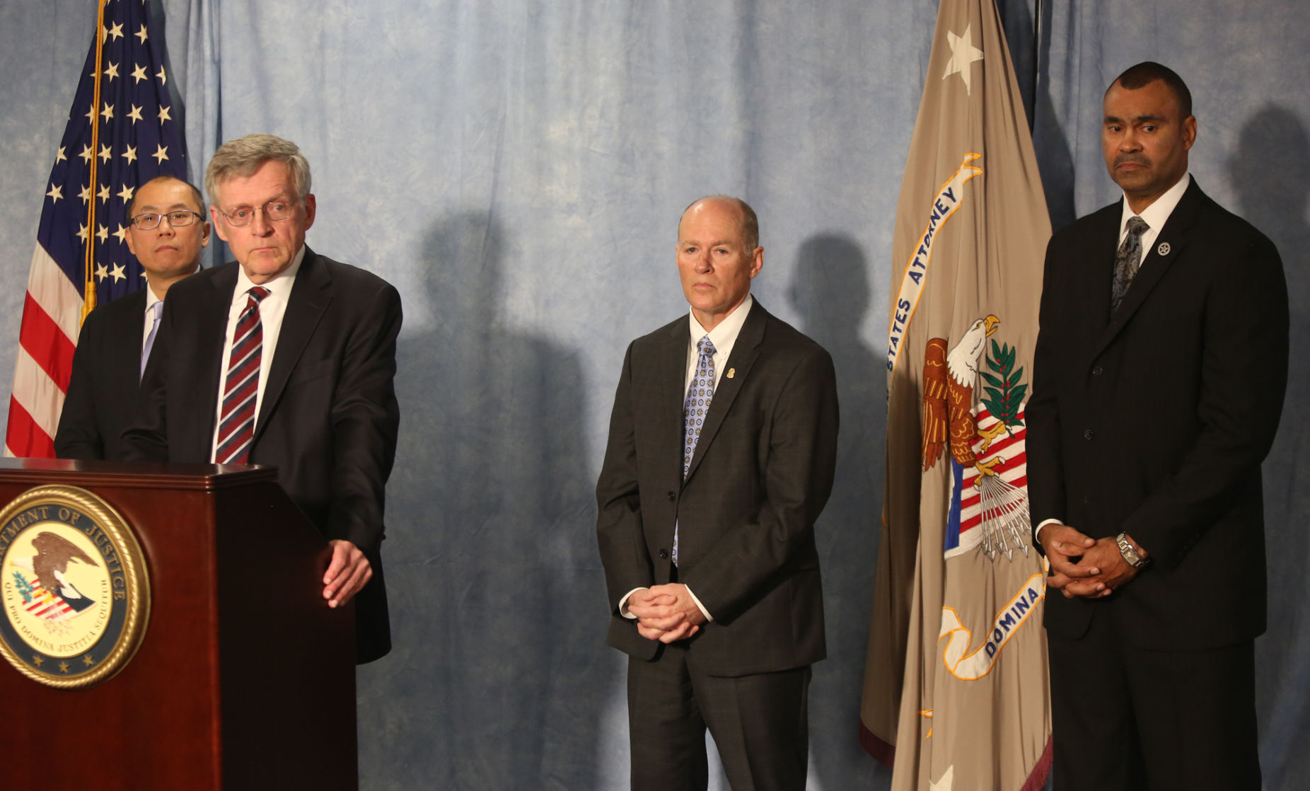 U.S. Attorney David Capp announces public corruption indictments at a press conference Friday.